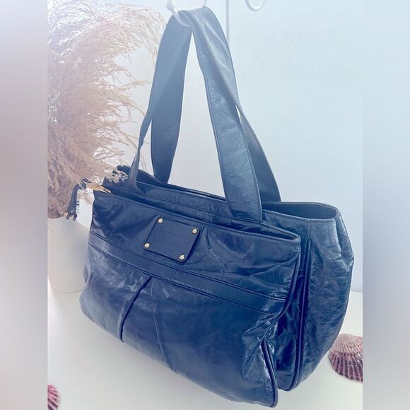 Marc Jacobs Midnight Blue Leather Tote Chic Everyday Carryall - Picture 9 of 11